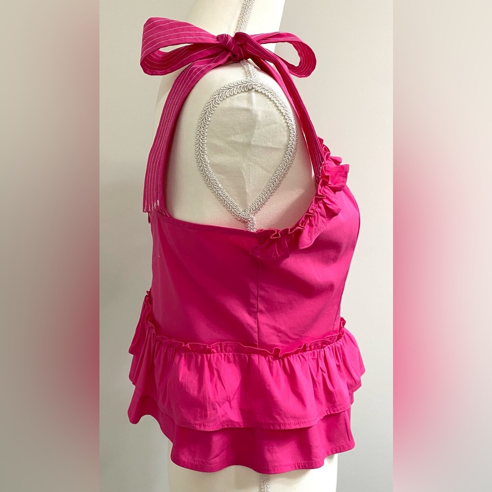 Strut & Bolt Womens L Ruffle Crop Pink Top Boho Fall Festival Preppy Cottagecore - Picture 9 of 15